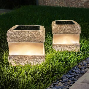 ~ ѐ 뉀 m  2 Pack Solar Garden Lights, Fake Rock Lights for Outdoor Pathway Yard, Solar Waterproof Decorative Rocks Lantern for Landscape Decor Gery ysAiz