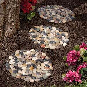 ~ ѐ 뉀 m  Bits and Pieces - 12 Inch Riverstone Round Stepping Stones - Set of Three (3) - Yard Decorations - Decorative Garden Stones ysAiz