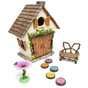~ ѐ 뉀 m  Meadow & Oak Fairy Garden House Kit - Complete with Fairy Garden Accessories, Butterly Seat, Bird Bath, Stepping Stones, Magnetic Door Closure for Indoor/Outdoor Fairy House ysAiz