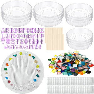 ~ ѐ 뉀 m  Jetec 12 Set DIY Stepping Stone Mold Kit for Creating Stepping Stones Garden Markers Round Concrete and Number Lette Mold Mosaic Tiles Plastic Disposable Gloves Wooden Sticks (No Concrete Mix) ysAiz