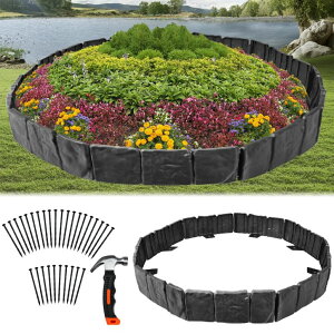 ~ ѐ 뉀 m  KBJALQ Garden Edging Border with Anchoring Spikes,Plastic Landscape Edging Border Imitation Stone Fence for DIY Outdoor Yard Landscaping (20pcs/16 FT, Black) ysAiz