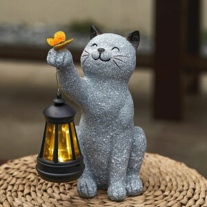 ~ ѐ 뉀 m  Elegondrar Solar Cat Garden Statue Outdoor Decor, Cat Sculpture with Lantern and Butterfly for Yard Lawn Patio Balcony, Birthday Housewarming Gifts for Mom, Grandma, Women, 9.4 inch, Resin ysAiz