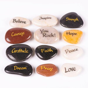 ~ ѐ 뉀 m  ROCKIMPACT 12 Engraved Inspirational Stones, Pocket Size Highly Polished Natural River Rock, Faith Stone Bulk Lot (Set of 12, 12 Different Sayings) ysAiz