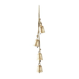 ���� �u�� �G�� �C�O Deco 79 Metal Tibetan Inspired Cascading Decorative Cow Bells with 4 Bells on Jute Hanging Rope, 3 x 3 x 27, Gold �y���s�A���i�z