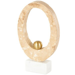 "���� �u�� �G�� �C�O Deco 79 Marble Abstract Decorative Sculpture Oval Home Decor Statue with Gold Ball and White Base, Accent Figurine 7"" x 3"" x 12"", Cream �y���s�A���i�z"