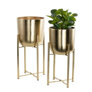 ���� �u�� �G�� �C�O CosmoLiving by Cosmopolitan Metal Indoor Outdoor Planter Dome Large Planter Pot with Removable Stand, Set of 2 Planters 19, 22H, Gold �y���s�A���i�z