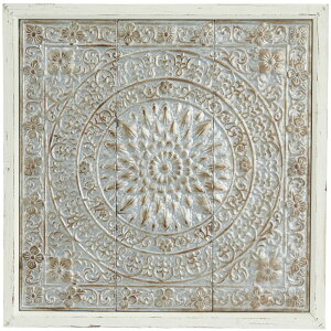 ���� �u�� �G�� �C�O Deco 79 Metal Floral Home Wall Decor Embossed Mandala Scroll Wall Sculpture with Gray Backing and White Wood Frame, Wall Art 34 x 2 x 34, Brown �y���s�A���i�z