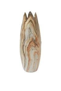 ���� �u�� �G�� �C�O Deco 79 Ceramic Decorative Vase Marbled Centerpiece Vase with Angled Edge Opening and Rust Accents, Flower Vase for Home Decoration 7 x 7 x 21, Beige �y���s�A���i�z
