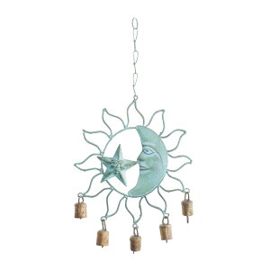 ���� �u�� �G�� �C�O Deco 79 Metal Sun and Moon Windchime with Bells, 13 x 11 x 1, Turquoise �y���s�A���i�z