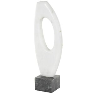 ���� �u�� �G�� �C�O Deco 79 Marble Abstract Decorative Sculpture Angled Cutout Home Decor Statue with Black Block Base, Accent Figurine 5 x 3 x 14, White �y���s�A���i�z