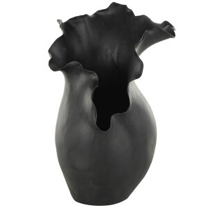 ���� �u�� �G�� �C�O Deco 79 Ceramic Abstract Decorative Vase Floral Inspired Centerpiece Vase with Wavy Edge, Flower Vase for Home Decoration 10 x 8 x 16, Black �y���s�A���i�z