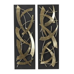 ���� �u�� �G�� �C�O Deco 79 Metal Abstract Home Wall Decor Dimensional Wall Sculpture with Black Wood Backing, Set of 2 Wall Art 12W, 36H, Gold �y���s�A���i�z