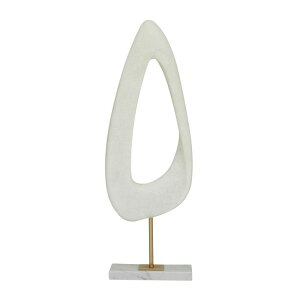 ���� �u�� �G�� �C�O Deco 79 Polystone Abstract Decorative Sculpture Cut-Out Home Decor Statue with Marble Stand, Accent Figurine 7 x 3 x 20, White �y���s�A���i�z