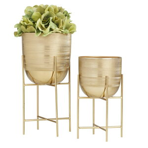 ���� �u�� �G�� �C�O Deco 79 Metal Indoor Outdoor Planter Small Planter Pot with Removable Stand, Set of 2 Planters, 12H, 9H, Gold �y���s�A���i�z
