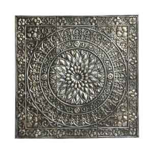 ���� �u�� �G�� �C�O Deco 79 Metal Floral Home Wall Decor Embossed Scroll Wall Sculpture with Gray Backing, Wall Art 36 x 2 x 36, Silver �y���s�A���i�z