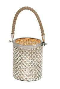 ���� �u�� �G�� �C�O Deco 79 Glass Handmade Indoor Outdoor Candle Lantern Decorative Lantern Candle Holder with Rope Handle, Lantern 5 x 5 x 13, Silver �y���s�A���i�z