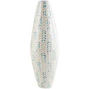 ���� �u�� �G�� �C�O Deco 79 Mother of Pearl Shell Handmade Decorative Vase Tall Mosaic Centerpiece Vase with Blue Accents, Flower Vase for Home Decoration 10 x 10 x 33, Cream �y���s�A���i�z