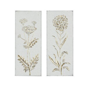 ���� �u�� �G�� �C�O Deco 79 Metal Floral Home Wall Decor Relief Wall Sculpture with Gold Detailing, Set of 2 Wall Art 10W, 23H, White �y���s�A���i�z
