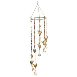 ���� �u�� �G�� �C�O Deco 79 Metal Birds Windchime with Glass Beads and Cone Bells, 7 x 7 x 26, Gold �y���s�A���i�z