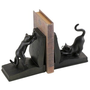 ���� �u�� �G�� �C�O Deco 79 Polystone Cat Decorative Bookends Reading Non Skid Bookends, Set of 2 Office Bookends7H, 6W, Black �y���s�A���i�z
