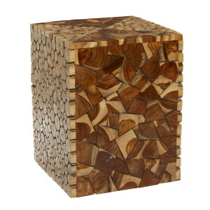���� �u�� �G�� �C�O Deco 79 Teak Wood Handmade Side End Accent Table End Table with Mosaic Wood Chip Design, Side Table 14 x 14 x 18, Brown �y���s�A���i�z