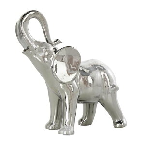 ���� �u�� �G�� �C�O Deco 79 Ceramic Elephant Decorative Sculpture Standing Home Decor Statue, Accent Figurine 10 x 4 x 10, Silver �y���s�A���i�z