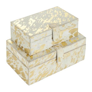 "���� �u�� �G�� �C�O Deco 79 Leather Handmade Decorative Box Decorative Keepsake Boxes with Gold Foil Paint, Set of 2 Storage Boxes 8"", 10""W, Gold �y���s�A���i�z"
