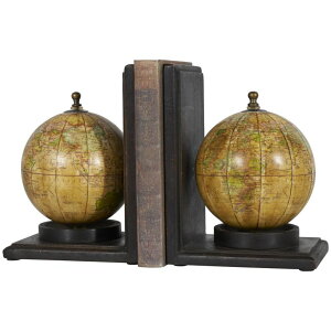 ���� �u�� �G�� �C�O Deco 79 Wood World Map Decorative Bookends Globe Non Skid Bookends, Set of 2 Office Bookends8H, 6W, Brown �y���s�A���i�z