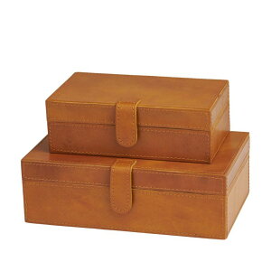 ���� �u�� �G�� �C�O Deco 79 Leather Handmade Decorative Box Storage Decorative Keepsake Boxes with Snap Front Closure and Detailed Stitching, Set of 2 Storage Boxes 10, 8W, Brown �y���s�A���i�z