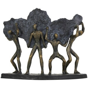 "���� �u�� �G�� �C�O Deco 79 Polystone People Decorative Sculpture Carrying Stone Home Decor Statue, Accent Figurine 13"" x 5"" x 11"", Bronze �y���s�A���i�z"