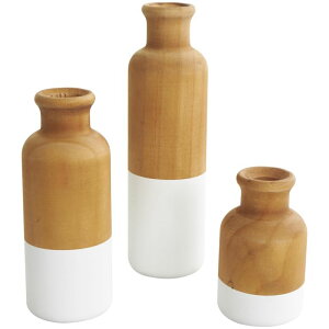 ���� �u�� �G�� �C�O Deco 79 Wood Decorative Vase Colorblock Centerpiece Vases with White Bases, Set of 3 Vases for Home Decoration 10, 8, 5 H, Brown �y���s�A���i�z
