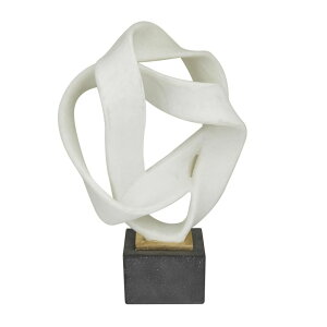 ���� �u�� �G�� �C�O Deco 79 Polystone Abstract Decorative Sculpture Ribbon Line Home Decor Statue with Black Base, Accent Figurine 11 x 9 x 17, White �y���s�A���i�z