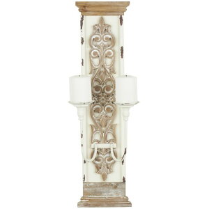 ���� �u�� �G�� �C�O Deco 79 Wood Scroll Pillar 2 Plate Wall Sconce, 10 x 6 x 29, Brown �y���s�A���i�z