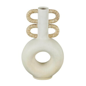 ���� �u�� �G�� �C�O Deco 79 Resin Decorative Vase Round Speckled Centerpiece Vase with Woven Inspired Arched Handles and Cutout Opening, Flower Vase for Home Decoration 9 x 4 x 16, Cream �y���s�A���i�z