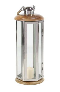 ���� �u�� �G�� �C�O Deco 79 Traditional Cylindrical Candle Lantern, 10 W x 25 h, Silver, Brown �y���s�A���i�z