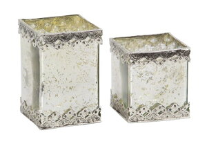 ���� �u�� �G�� �C�O Deco 79 Rustic Cuboid Candle Holders, 5W x 8H, Silver, Gold, White �y���s�A���i�z