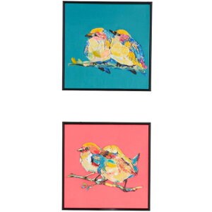 ���� �u�� �G�� �C�O Deco 79 Canvas Bird Living Room Framed Wall Art 3D Textured Canvas Wall Art with Black Frame and Gold Foil Accents, Set of 2 Wall Art 13 W, 13 H, Multi Colored �y���s�A���i�z