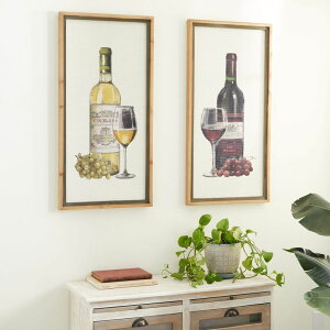 ���� �u�� �G�� �C�O Deco 79 Wood Wine Framed Wall Art, Set of 2 20W, 40H, Brown �y���s�A���i�z