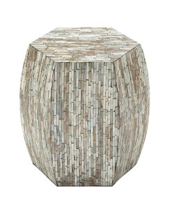 ���� �u�� �G�� �C�O Deco 79 Mother of Pearl Shell Handmade Side End Accent Table Shell Mosaic Hexagon End Table with Brown Accents, Side Table 16 x 16 x 16, Gray �y���s�A���i�z
