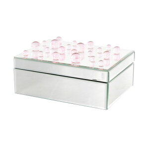 ���� �u�� �G�� �C�O Deco 79 Glass Decorative Jewelry Box Mirrored Jewelry Organizer with Pink Bubble Textured Balls, Jewelry Holder 10 x 7 x 5, Silver �y���s�A���i�z