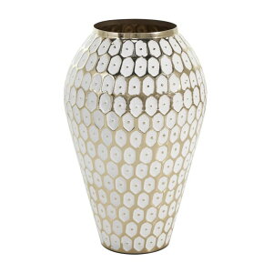 ���� �u�� �G�� �C�O Deco 79 Metal Geometric Decorative Vase Geometric Dot Centerpiece Vase with White Accents, Flower Vase for Home Decoration 7 x 7 x 11, Gold �y���s�A���i�z