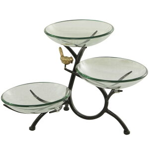 ���� �u�� �G�� �C�O Deco 79 Glass Kitchen 3 Tiered Serving Bowl with Black Metal Branch Stand, 20 x 12 x 14, Clear �y���s�A���i�z