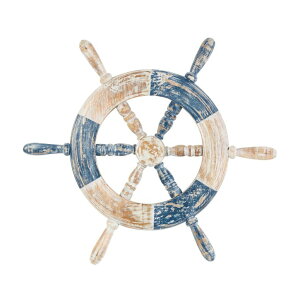 ���� �u�� �G�� �C�O Deco 79 Wood Ship Wheel Home Wall Decor Distressed Two-Toned Wall Sculpture with Brown Accents, Wall Art 19 x 2 x 22, Blue �y���s�A���i�z