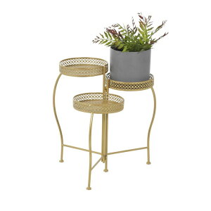 ���� �u�� �G�� �C�O Deco 79 Metal Indoor Outdoor Plantstand Curved Folding 3 Tier Plant Shelf with Floral and Scroll Patterns, Plant Stand 17 x 17 x 20, Gold �y���s�A���i�z