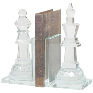 ���� �u�� �G�� �C�O Deco 79 Crystal Chess Decorative Bookends Oversized Non Skid Bookends with Cut Crystal Designs, Set of 2 Office Bookends4 W, 10 H, Clear �y���s�A���i�z
