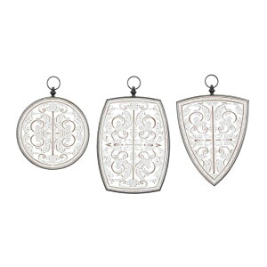 ���� �u�� �G�� �C�O Deco 79 Wooden Floral Home Wall Decor Carved Design Wall Sculpture with Ring Hanger, Set of 3 Wall Art 23, 24, 19H, White �y���s�A���i�z