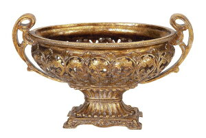 ���� �u�� �G�� �C�O Deco 79 Polystone Decorative Decorative Bowl Ornate Decorative Container with Handles, Decorative Keepsake Box 19 x 10 x 12, Gold �y���s�A���i�z