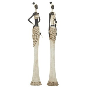 ���� �u�� �G�� �C�O Deco 79 Polystone Woman Handmade Decorative Sculpture Standing African Home Decor Statues with Intricate Details, Set of 2 Accent Figurines 6W, 31H, White �y���s�A���i�z