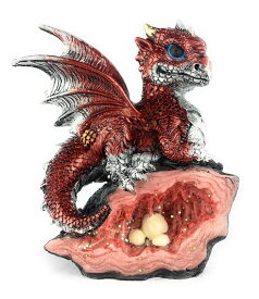 装飾 置物 雑貨 海外 Ain’t It Nice Dragon Statue Medieval Baby Dragon with Crystal Egg Nest Decorative Figurine Geode Sparkling Crystal Cave Dragon Figurine Collectible Fantasy, Red 4(L) 2(W) 5(H) inches 【並行輸入品】