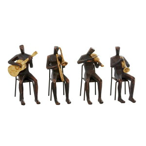 ���� �u�� �G�� �C�O Deco 79 Polystone Musician Decorative Sculpture Home Decor Statues with Gold Instruments, Set of 4 Accent Figurines 5W, 8H, Brown �y���s�A���i�z
